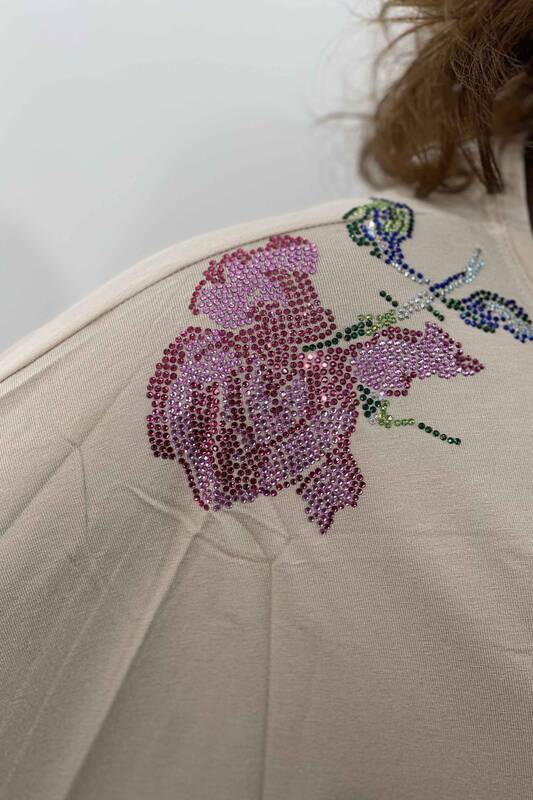 Toptan Bayan Bluz Çiçek Desenli Taş Nakış İşlemeli - 77658 | KAZEE