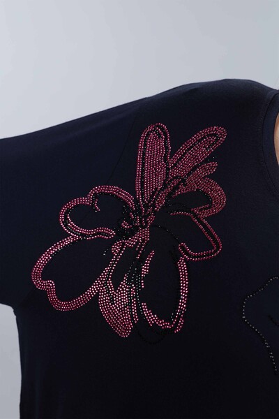 Toptan Bayan Bluz Çiçek Desenli Taş Nakış İşlemeli - 77915 | KAZEE - Thumbnail