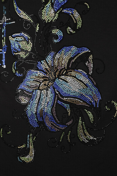 Toptan Bayan Bluz Çiçek Detaylı Taş İşlemeli - 78825 | KAZEE - Thumbnail