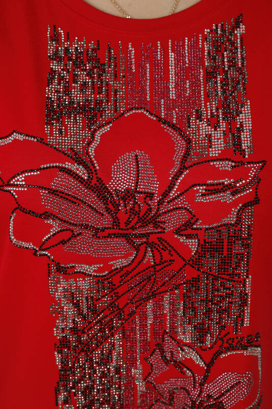  Toptan Bayan Bluz Çiçek Detaylı Taş İşlemeli - 78837 | KAZEE