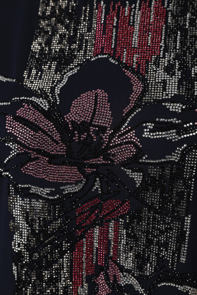  Toptan Bayan Bluz Çiçek Detaylı Taş İşlemeli - 78837 | KAZEE - Thumbnail