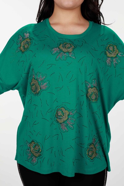 Toptan Bayan Bluz Çiçek Nakışlı Taş İşlemeli - 78898 | KAZEE - Thumbnail