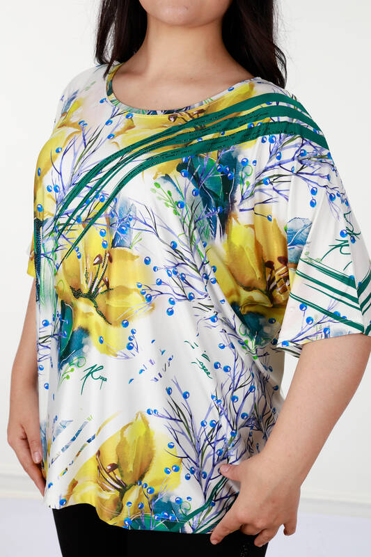 Toptan Bayan Bluz Dijital Çiçek Desenli - 12045 | KAZEE