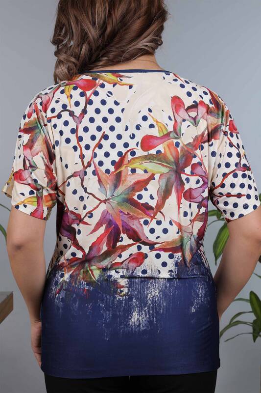 Toptan Bayan Bluz Dijital Puantiye ve Çiçek Desenli - 12004 | KAZEE
