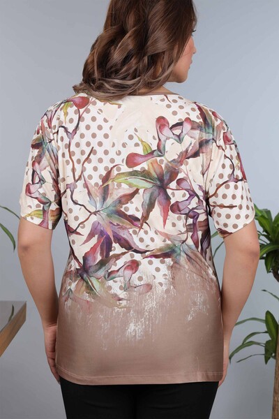 Toptan Bayan Bluz Dijital Puantiye ve Çiçek Desenli - 12004 | KAZEE - Thumbnail