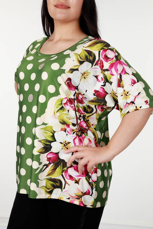 Toptan Bayan Bluz Dijital Puantiye ve Çiçek Desenli - 12049 | KAZEE
