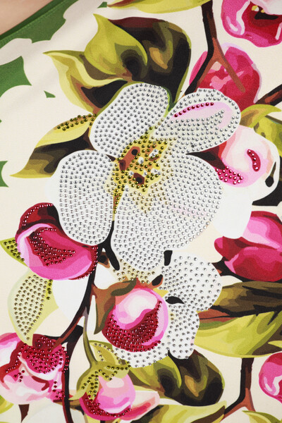 Toptan Bayan Bluz Dijital Puantiye ve Çiçek Desenli - 12049 | KAZEE - Thumbnail