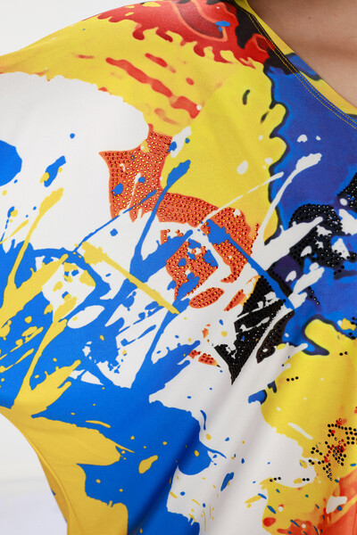 Toptan Bayan Bluz Dijital Renkli Desenli - 12059 | KAZEE - Thumbnail