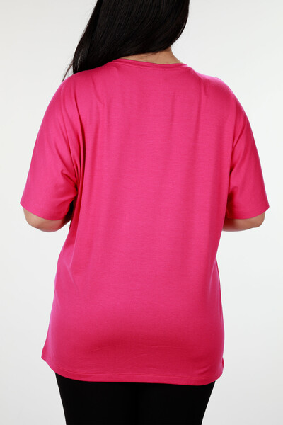 Toptan Bayan Bluz Flamingo Detaylı Taş Nakış İşlemeli - 78930 | KAZEE - Thumbnail
