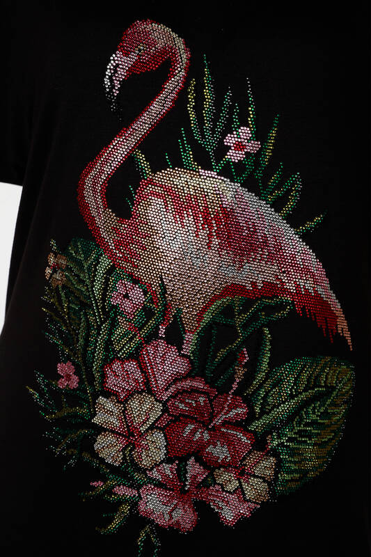 Toptan Bayan Bluz Flamingo Detaylı Taş Nakış İşlemeli - 78930 | KAZEE