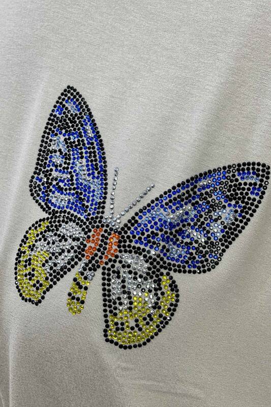Toptan Bayan Bluz Kelebek Desenli Taş Nakış İşlemeli - 77717 | KAZEE