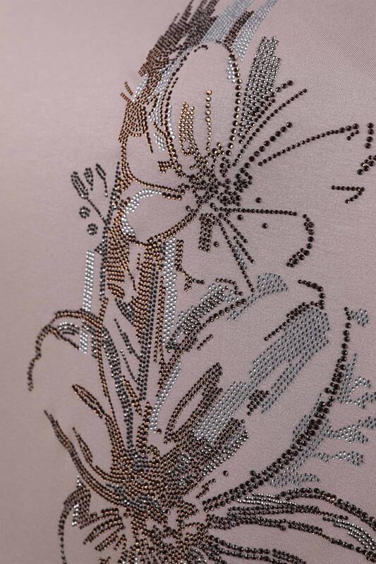 Toptan Bayan Bluz Kristal Taşlı Çiçek Desenli - 77881 | KAZEE