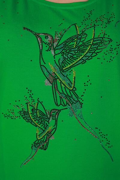 Toptan Bayan Bluz Kuş Desenli Taş Nakış İşlemeli - 78845 | KAZEE - Thumbnail