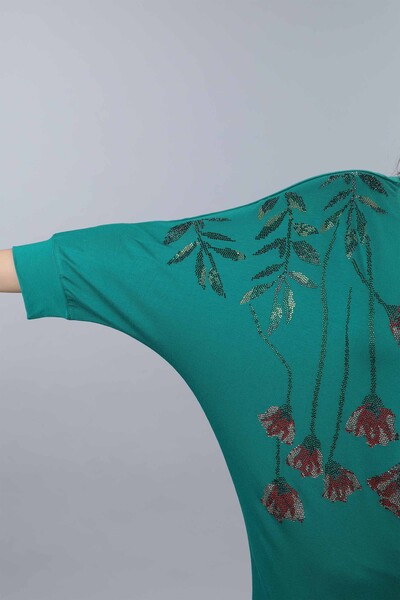 Toptan Bayan Bluz Nakış İşlemeli Renkli Gül Desenli - 77878 | KAZEE - Thumbnail