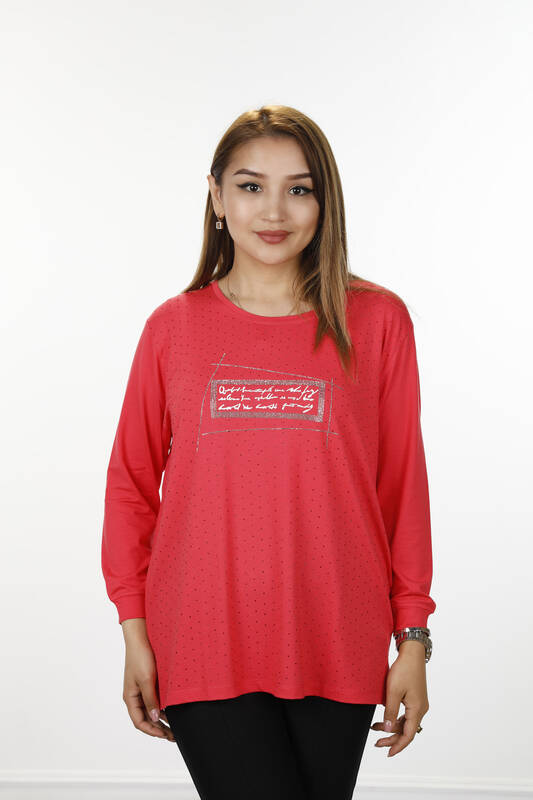 Wholesale Women's Combed Cotton, Text Detailed, Stone Embroidered, 77914 | KAZEE