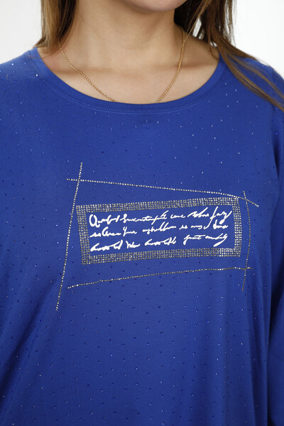 Wholesale Women's Combed Cotton, Text Detailed, Stone Embroidered, 77914 | KAZEE - Thumbnail