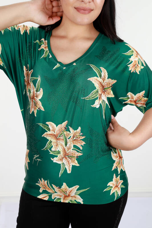 Toptan Bayan Giyim Bluz Dijital Çiçek Desenli - 12064 | KAZEE