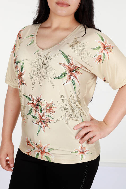 Toptan Bayan Giyim Bluz Dijital Çiçek Desenli - 12064 | KAZEE