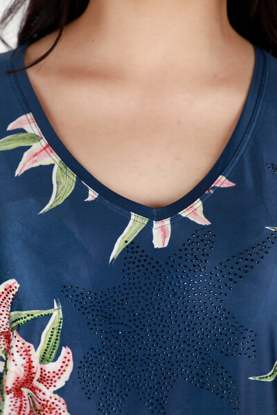 Toptan Bayan Giyim Bluz Dijital Çiçek Desenli - 12064 | KAZEE - Thumbnail
