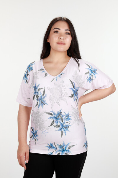 Toptan Bayan Giyim Bluz Dijital Çiçek Desenli - 12064 | KAZEE - Thumbnail