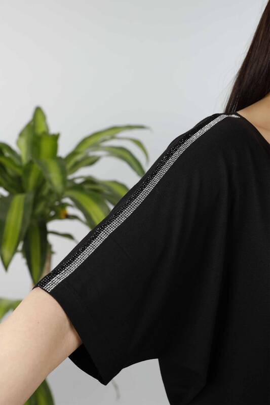 Toptan Bayan Giyim Bluz Kedi Desenli Taş İşlemeli - 77537 | KAZEE 