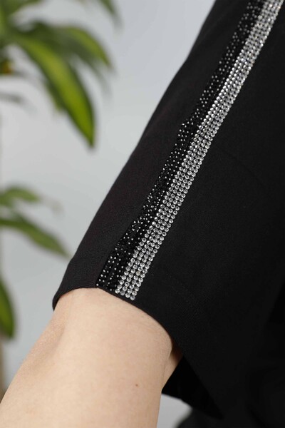 Toptan Bayan Giyim Bluz Kedi Desenli Taş İşlemeli - 77537 | KAZEE - Thumbnail