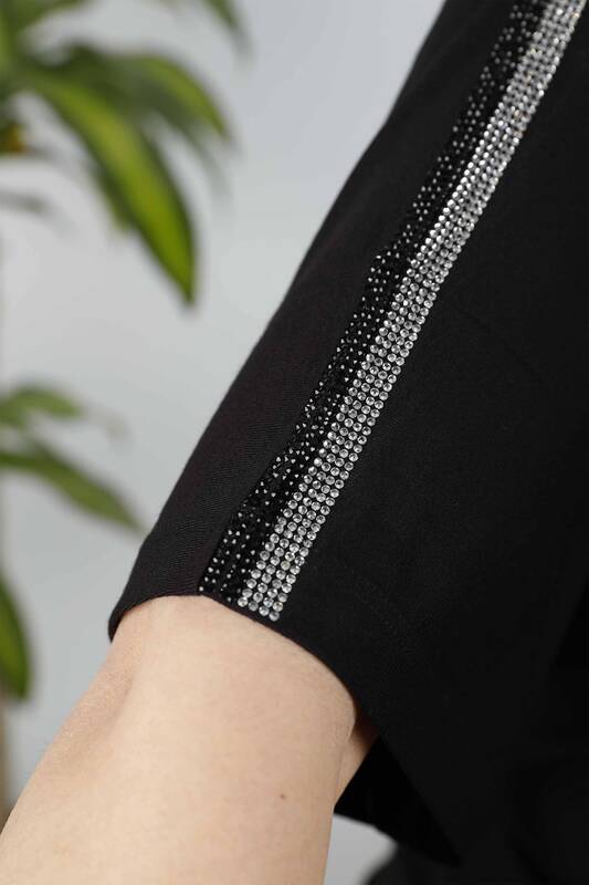 Toptan Bayan Giyim Bluz Kedi Desenli Taş İşlemeli - 77537 | KAZEE 