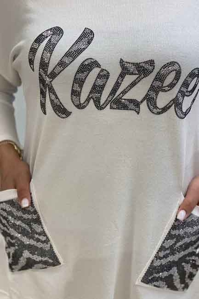 Toptan Bayan Giyim Cepleri Parlak Taşlı Triko - 16099 | Kazee - Thumbnail