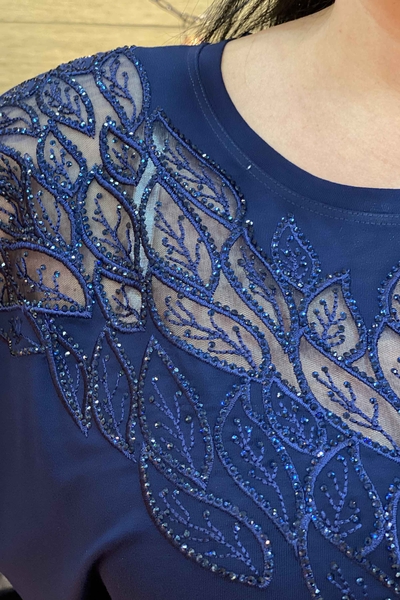 Toptan Bayan Bluz Yaprak Tasarımlı Taş İşlemeli - 76898 | Kazee - Thumbnail