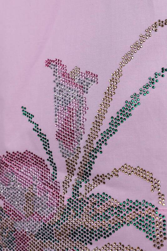 Toptan Bayan Gömlek Çiçek Desenli Taş Nakış İşlemeli - 17053 | KAZEE