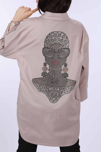Toptan Bayan Gömlek Kadın Figürlü Kazee Logolu - 20070 | KAZEE - Thumbnail