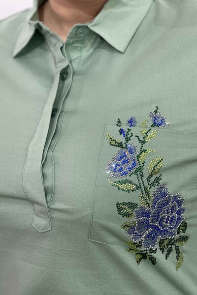 Toptan Bayan Gömlek Kaplan Ve Çiçek Desenli Taşlı - 20000 | KAZEE - Thumbnail