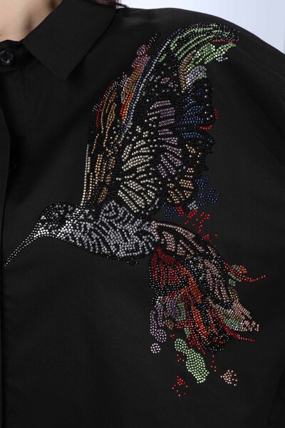 Toptan Bayan Gömlek Kuş Desenli Taş İşlemeli - 20025 | KAZEE - Thumbnail