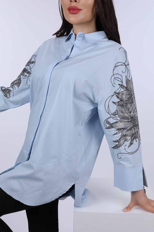 Toptan Bayan Gömlek Omzu Taş Detaylı Oversize - 20007 | KAZEE