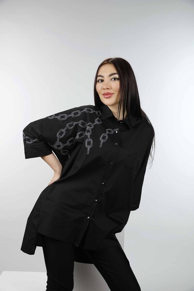 Toptan Bayan Gömlek Önü Kısa Arkası Uzun Zincir Desenli - 20078 | KAZEE - Thumbnail