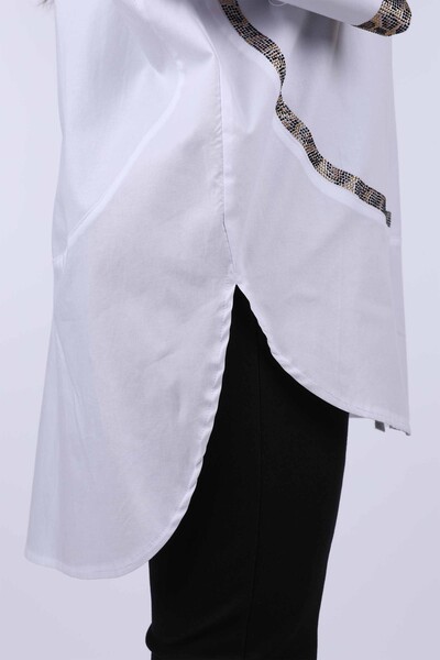 Toptan Bayan Gömlek Taş Nakış İşlemeli Kaplan Desenli - 17052 | KAZEE - Thumbnail