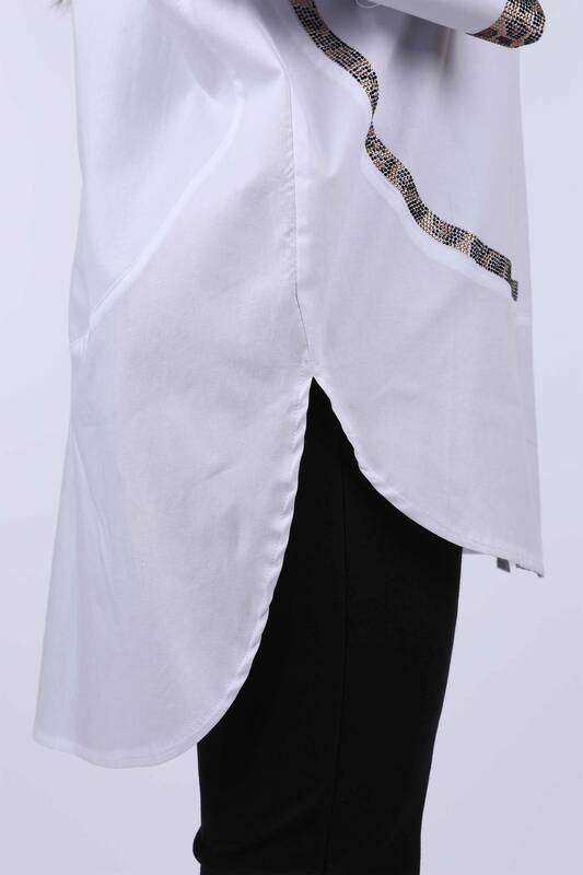 Toptan Bayan Gömlek Taş Nakış İşlemeli Kaplan Desenli - 17052 | KAZEE