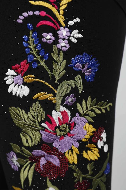 Toptan Bayan Pantolon Çiçek Desenli Taşlı Nakışlı - 3403 | KAZEE