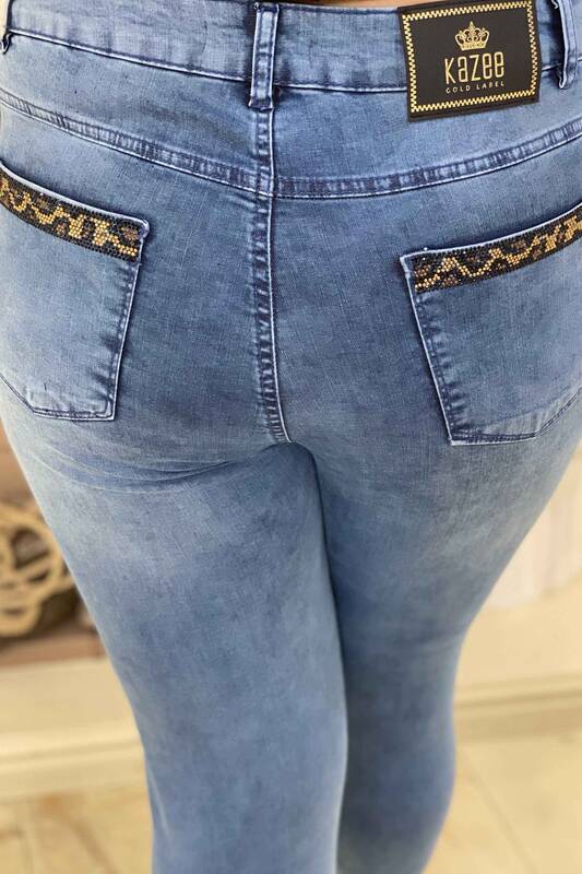 Toptan Kadın Pantolon Taş İşlemeli Kaplan Detaylı - 3322 | KAZEE