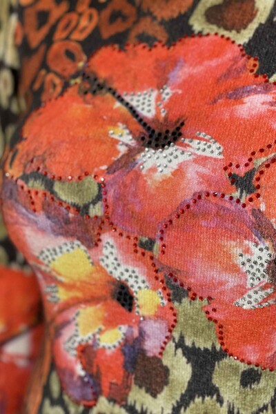 Toptan Bayan Triko Dijital Angora Taş Çiçek İşlemeli - 18407 | KAZEE - Thumbnail