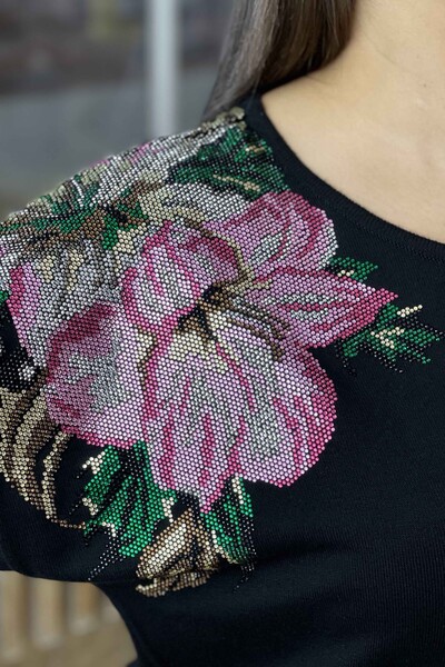 Toptan Bayan Triko Kazak Çiçek Detaylı Nakış İşlemeli -16596 | KAZEE - Thumbnail