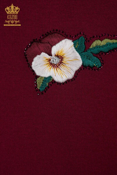 Toptan Bayan Triko Kazak Çiçek İşlemeli Kristal Taş İşlemeli - 16689 | KAZEE - Thumbnail