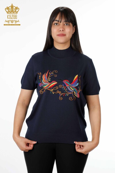 Toptan Bayan Triko Renkli Kuş Desenli Amerikan Model Taşlı - 16690 | KAZEE - Thumbnail