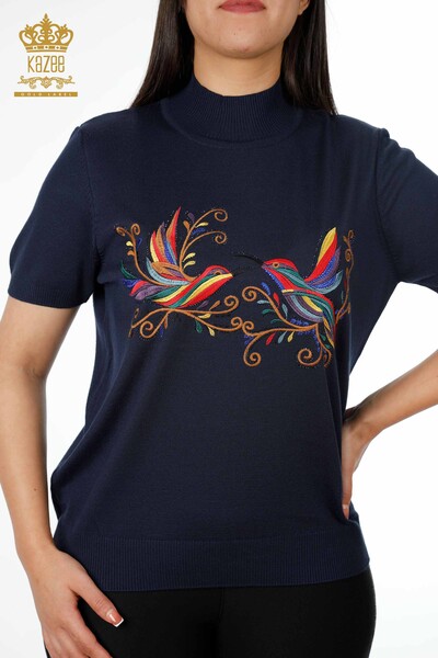 Toptan Bayan Triko Renkli Kuş Desenli Amerikan Model Taşlı - 16690 | KAZEE - Thumbnail