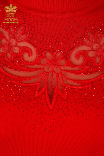 Toptan Bayan Triko Kazak Tül Çiçek Detaylı Taş İşlemeli - 16771 | KAZEE - Thumbnail