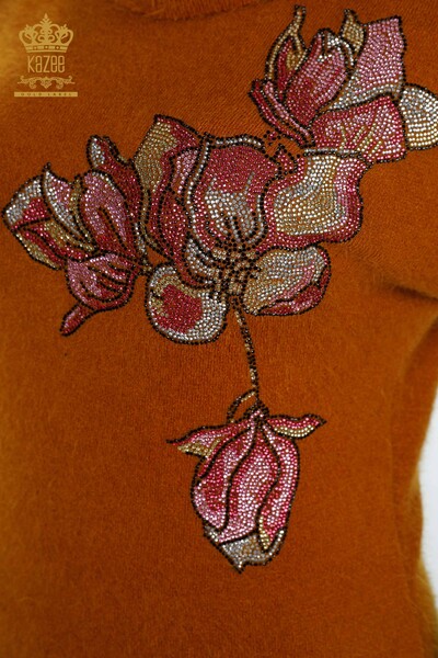 Toptan Bayan Triko Tunik Çiçek Desenli Taş İşlemeli - 18887 | KAZEE - Thumbnail