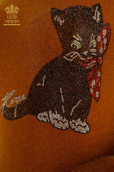 Toptan Bayan Triko Tunik Kedi Desenli Kazee Detaylı Taşlı - 18882 | KAZEE - Thumbnail