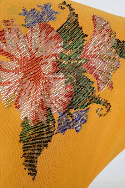 Toptan Bayan Triko Yarasa Kol Çiçek Detaylı Taş İşlemeli - 16190 | KAZEE - Thumbnail