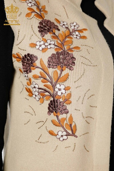 Toptan Bayan Triko Yelek Kısa Çiçek Nakışlı Taş İşlemeli - 16814 | KAZEE - Thumbnail (2)