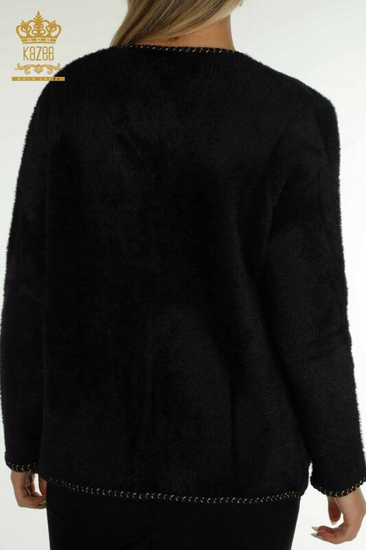 Toptan Kadın Angora Hırka Cep Detaylı Siyah - 30799 | KAZEE
